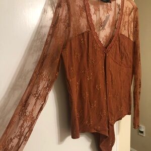 New York & Company Terracotta Lace Bodysuit